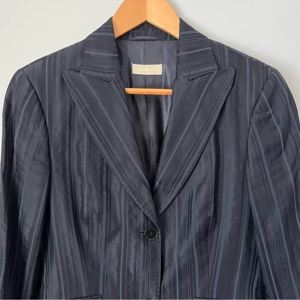 Massimo Dutti 2000s Vintage Textured Navy Blue Striped Blazer Jacket EU Sz 40/30